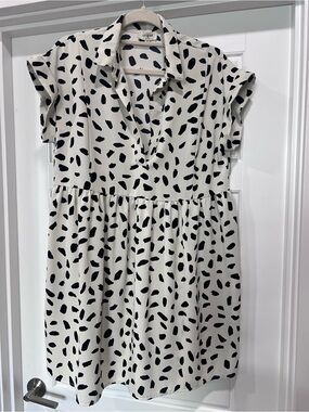 Umgee Black and White Printed Shirt Dress